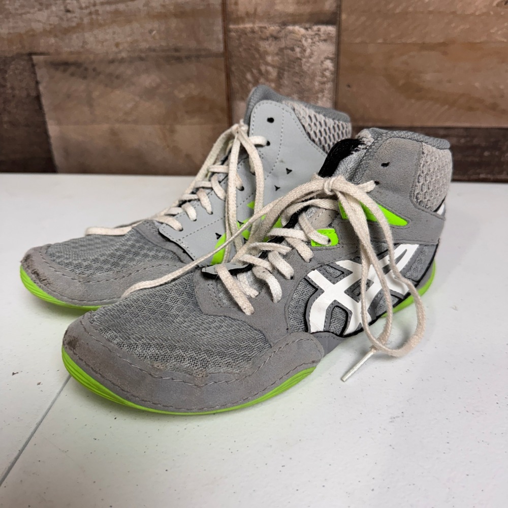 Asics Matflex 6 GS Wrestling Shoes Kids Boys Size 3.5Y Grey Lime Green 1084A009